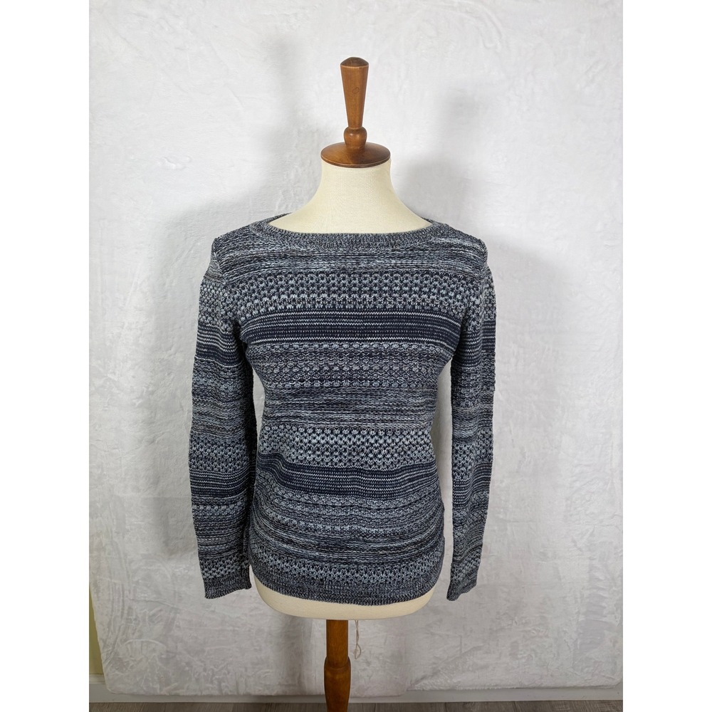 Talbots Womens Textured Stripe Knit Sweater Cotton Blend Blue White Size XS